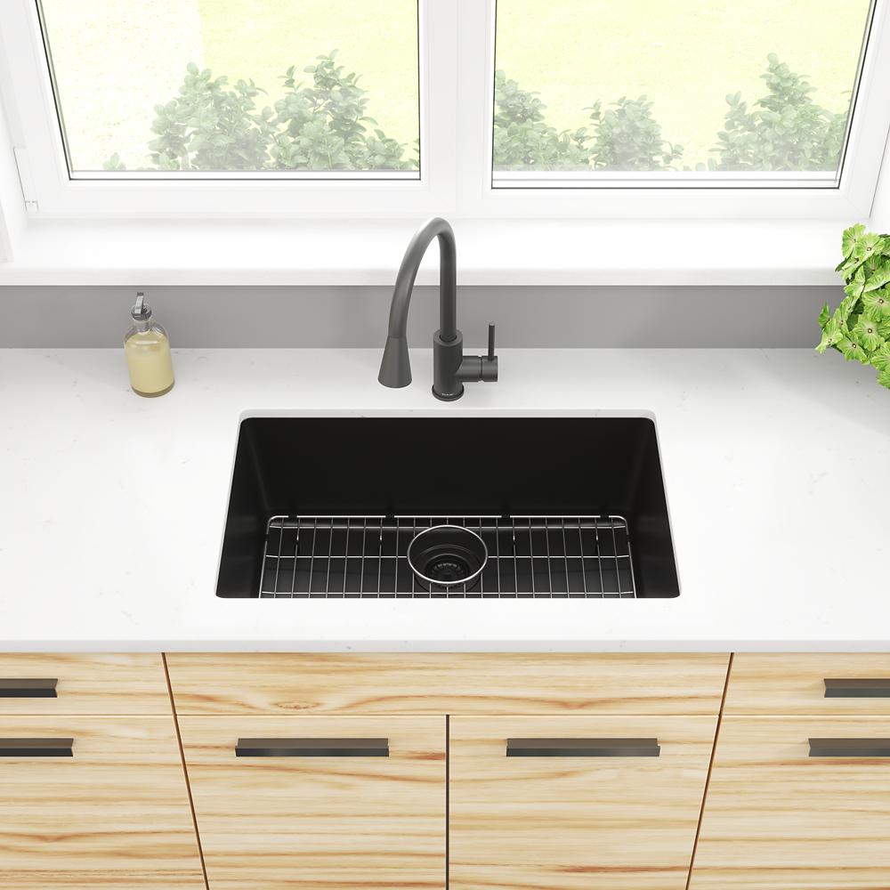 Elkay Quartz Classic 29-1/2" x 18-3/4" x 9-1/2" Single Bowl Undermount Sink Kit Black ELGRU13022BK0C
