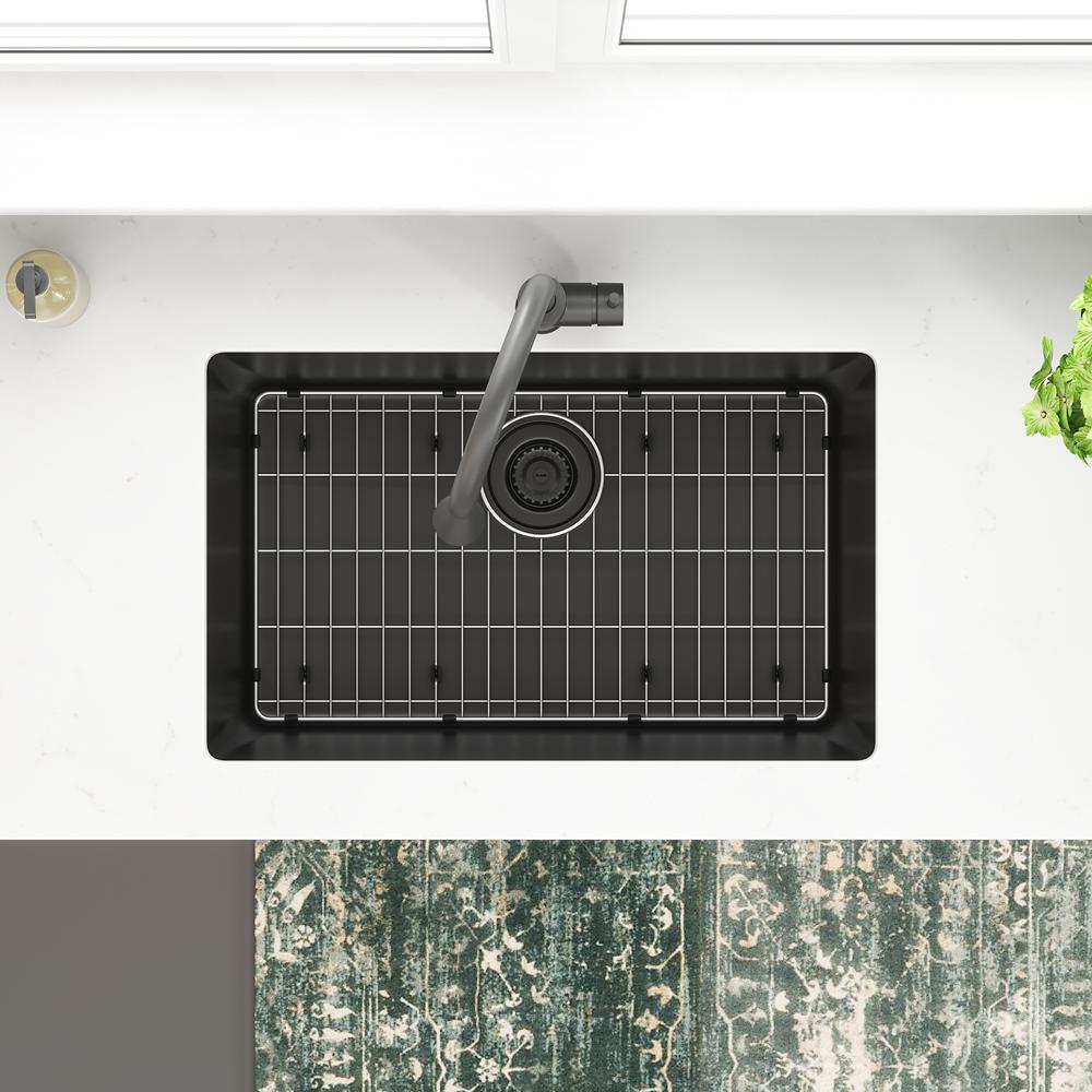 Elkay Quartz Classic 29-1/2" x 18-3/4" x 9-1/2" Single Bowl Undermount Sink Kit Black ELGRU13022BK0C