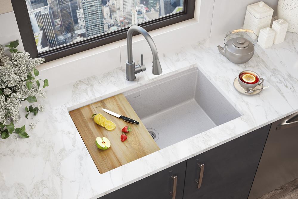 Elkay Quartz Classic 33" x 22" x 9-1/2" Single Bowl Undermount Workstation Sink 4pc Kit Greystone ELGRU13322WOGS0