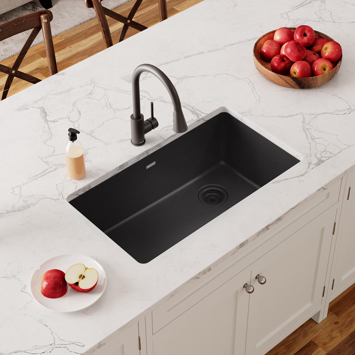 Elkay Quartz Classic 33" x 18-3/4" x 9-1/2", Single Bowl Undermount Sink, Black ELGU13322BK0