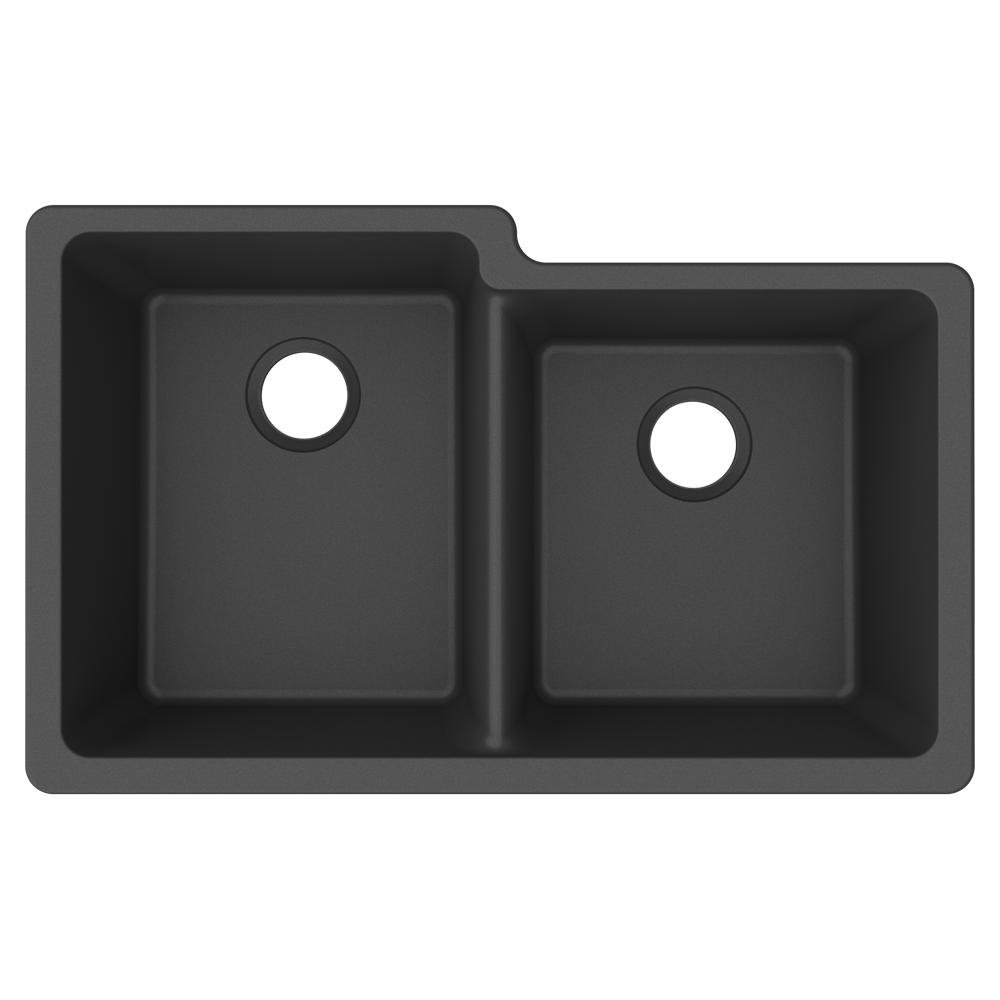 Elkay Quartz Classic 33" x 20-1/2" x 9-1/2" Double Bowl Undermount Sink, Matte Black ELGU250RMB0