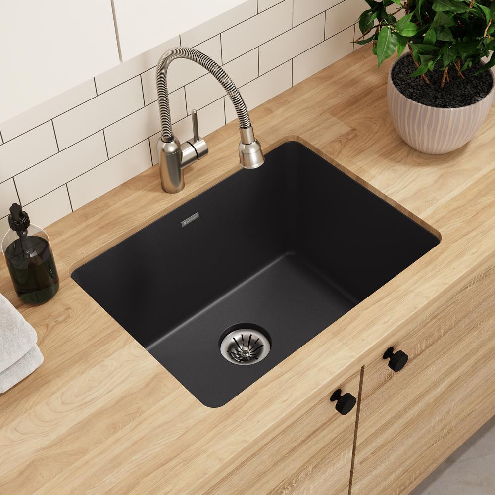 Elkay Quartz Classic 25" x 18-1/2" x 11-13/16" Undermount Laundry Sink with Perfect Drain Black ELGU251912PDBK0