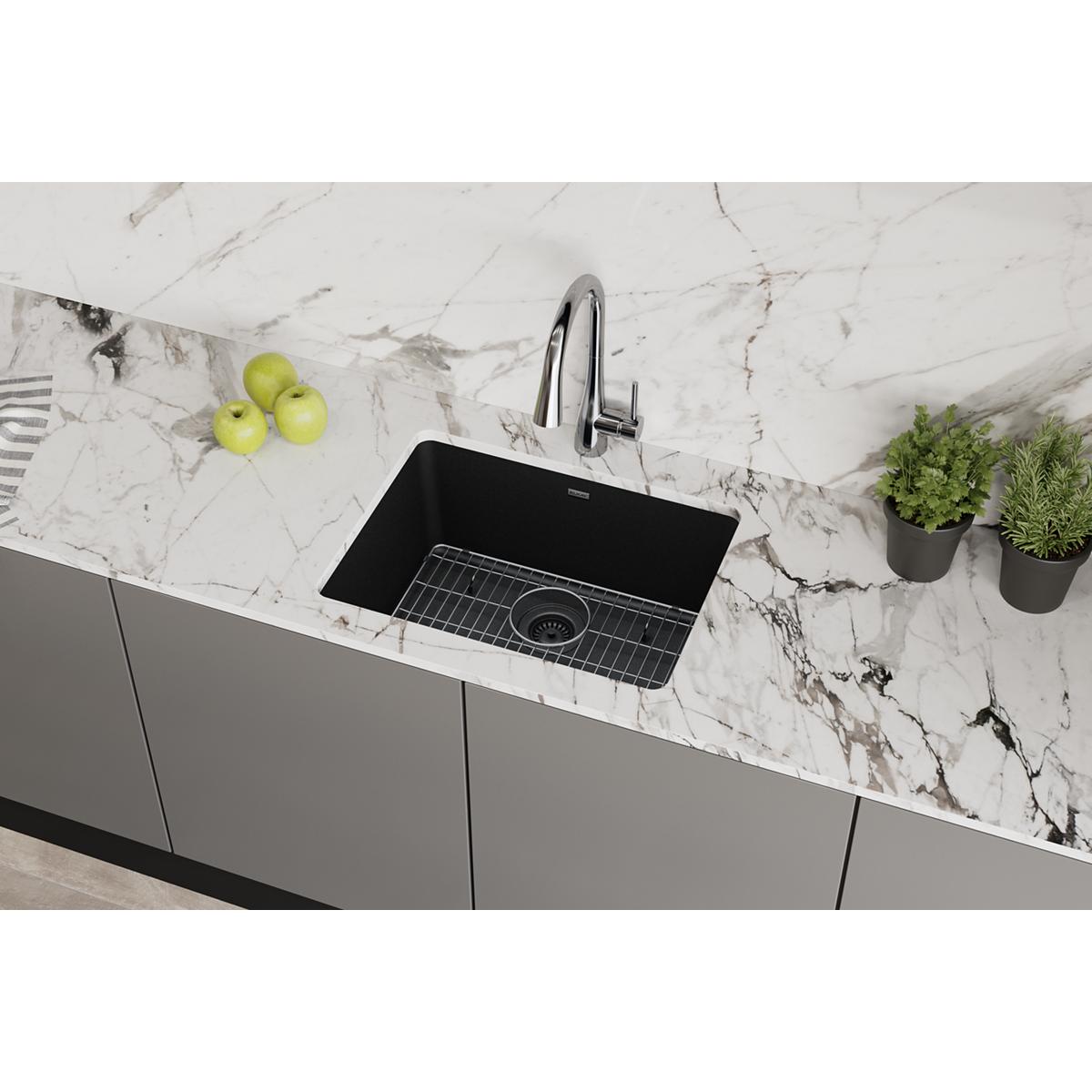 Elkay Quartz Classic 24-5/8" x 18-1/2" x 9-1/2", Single Bowl Undermount Sink Kit, Black ELGU2522BK0C