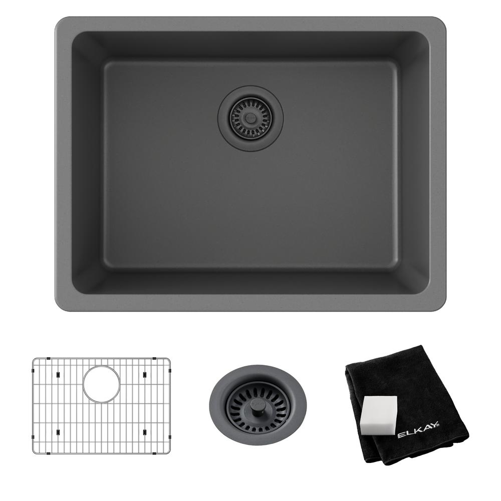Elkay Quartz Classic 24-5/8" x 18-1/2" x 9-1/2" Single Bowl Undermount Sink Kit Graphite ELGU2522GT0C