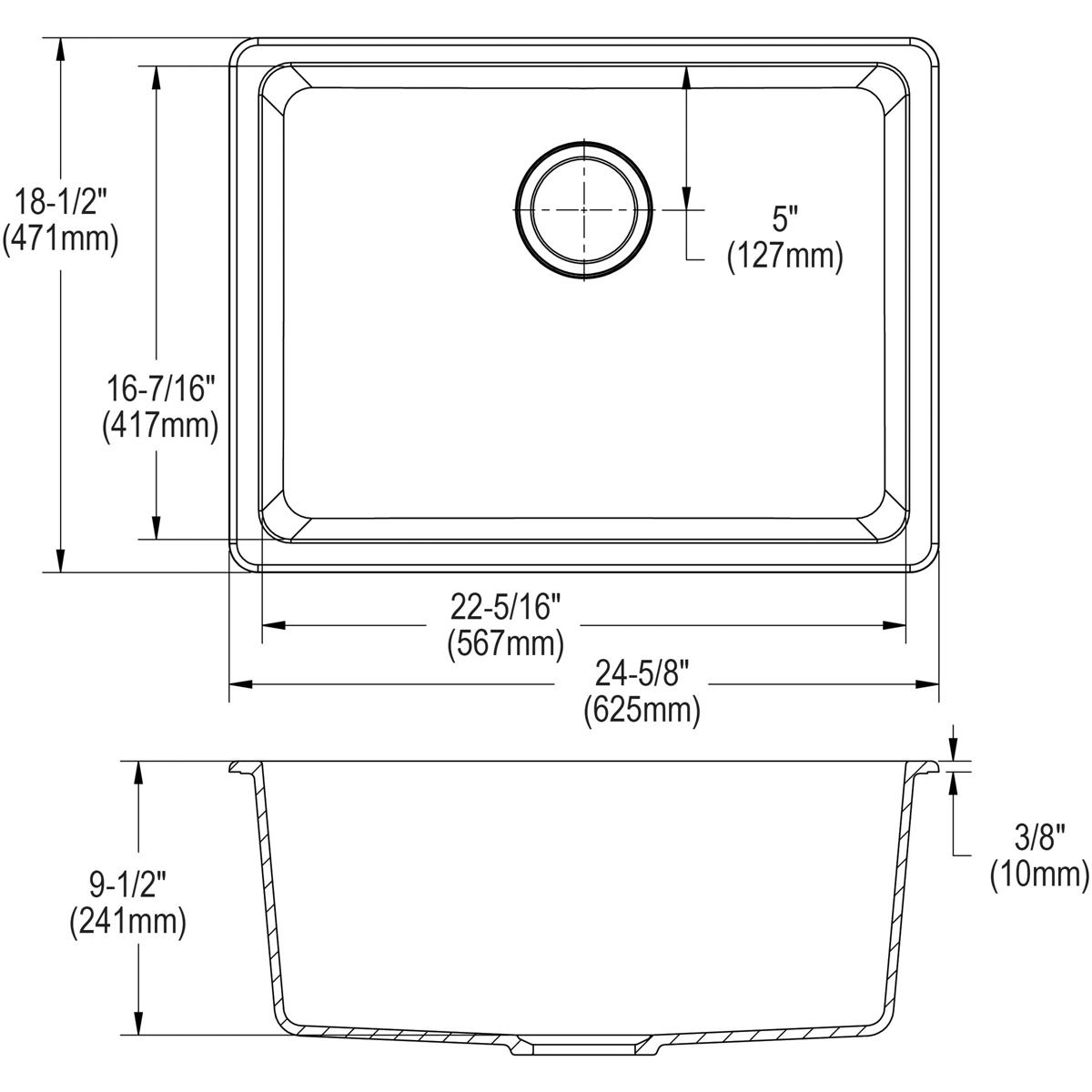 Elkay Quartz Classic 24-5/8" x 18-1/2" x 9-1/2", Single Bowl Undermount Sink, Black ELGU2522BK0
