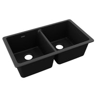 Elkay Quartz Classic 33" x 18-1/2" x 9-1/2", Equal Double Bowl Undermount Sink, Black ELGU3322BK0