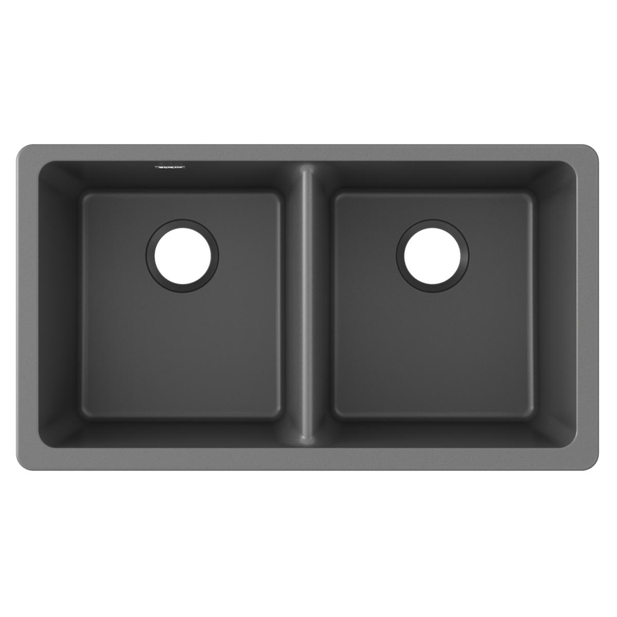 Elkay Quartz Classic 33" x 18-1/2" x 9-1/2", Equal Double Bowl Undermount Sink, Dusk Gray ELGU3322GY0