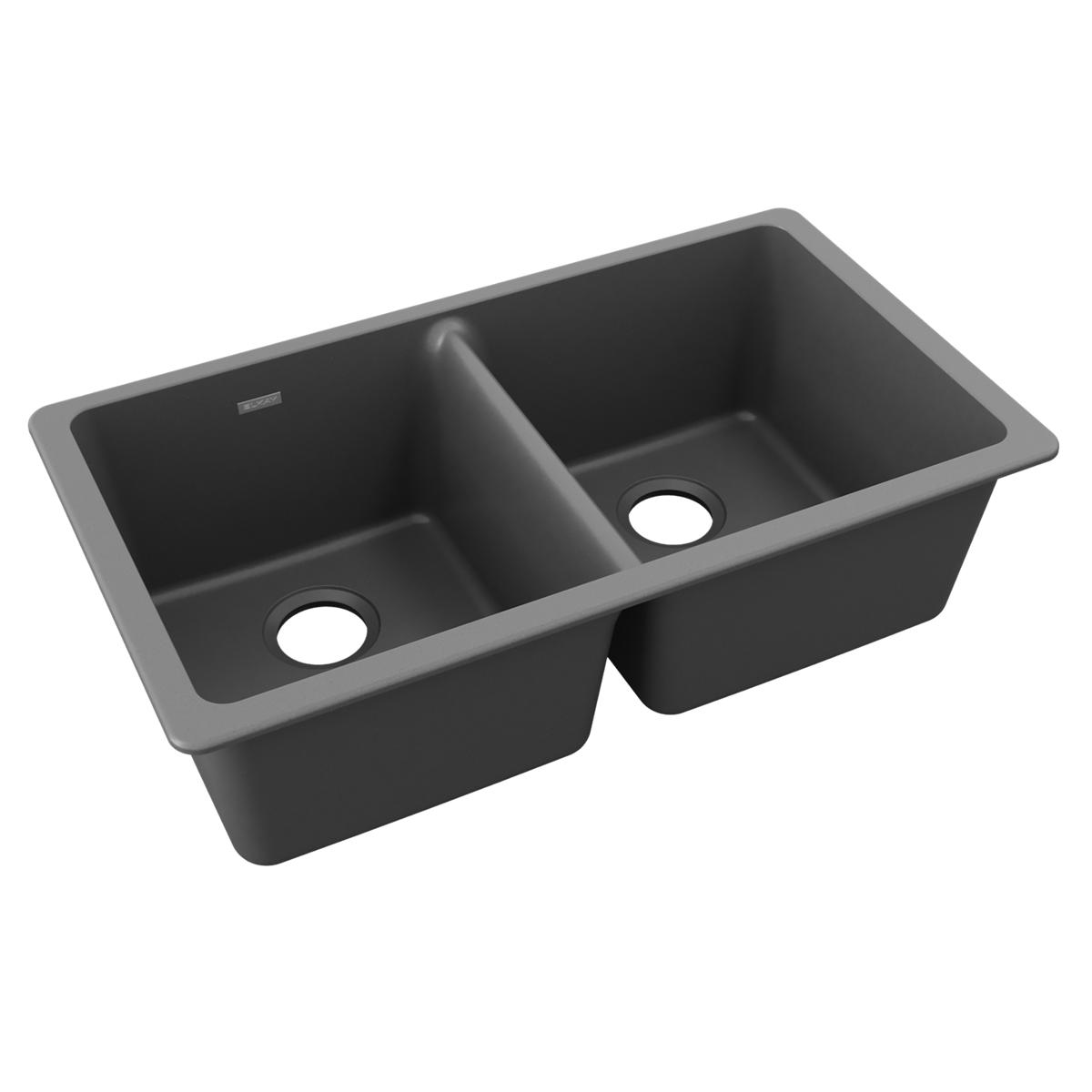 Elkay Quartz Classic 33" x 18-1/2" x 9-1/2", Equal Double Bowl Undermount Sink, Dusk Gray ELGU3322GY0