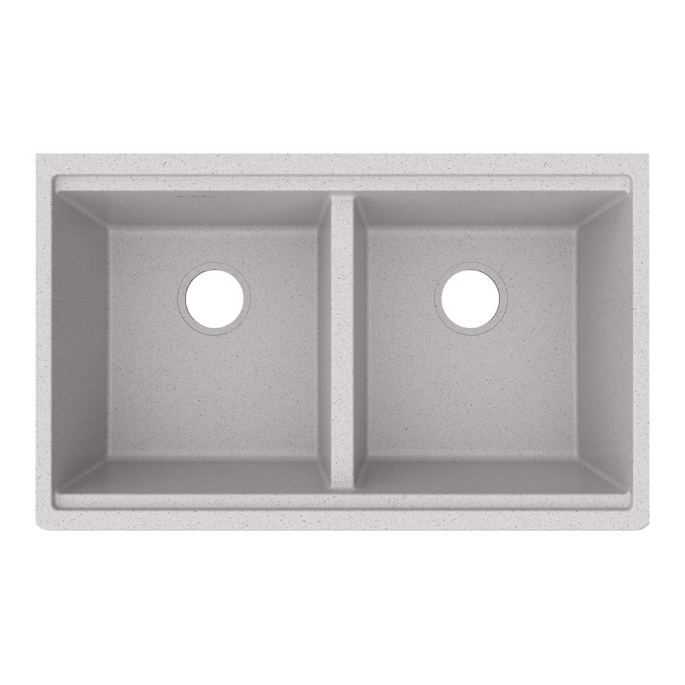 Elkay Quartz Classic 33" x 22" x 9-1/2" Equal Double Bowl Undermount Workstation Sink Kit Greystone ELGU3322WGS0