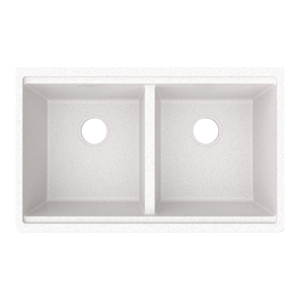 Elkay Quartz Classic 33" x 22" x 9-1/2" Equal Double Bowl Undermount Workstation Sink Kit White ELGU3322WWH0