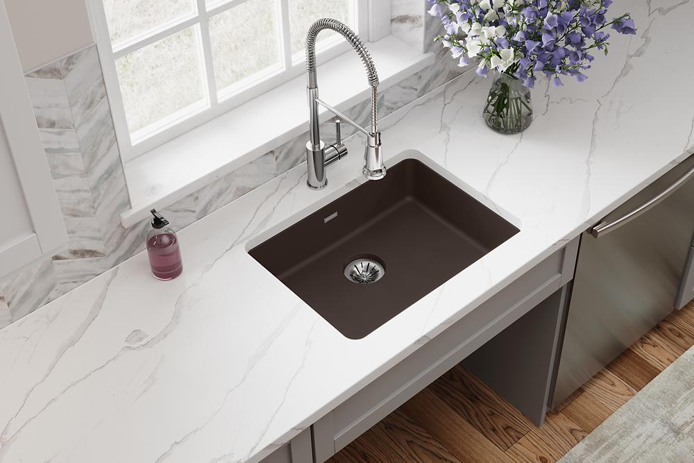 Elkay Quartz Classic 25" x 18-1/2" x 5-1/2" Single Bowl Undermount ADA Sink with Perfect Drain Mocha ELGUAD2519PDMC0