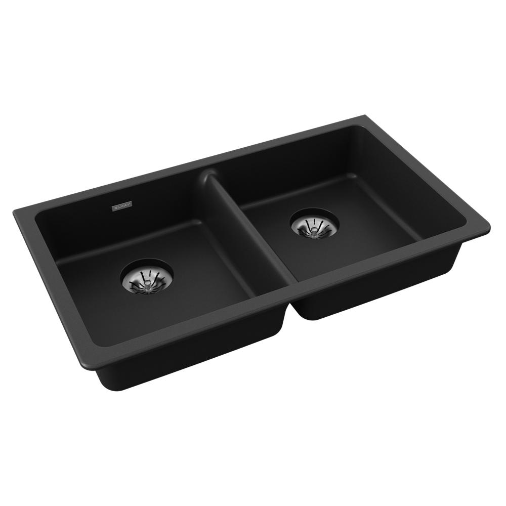 Elkay Quartz Classic 33" x 18-1/2" x 5-1/2" Double Bowl Undermount ADA Sink with Perfect Drain Black ELGUAD3319PDBK0
