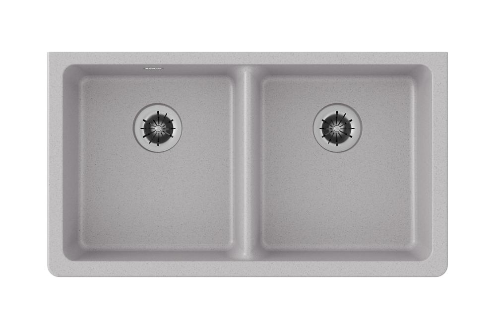Elkay Quartz Classic 33" x 18-1/2" x 5-1/2" Double Bowl Undermount ADA Sink with Perfect Drain Greystone ELGUAD3319PDGS0