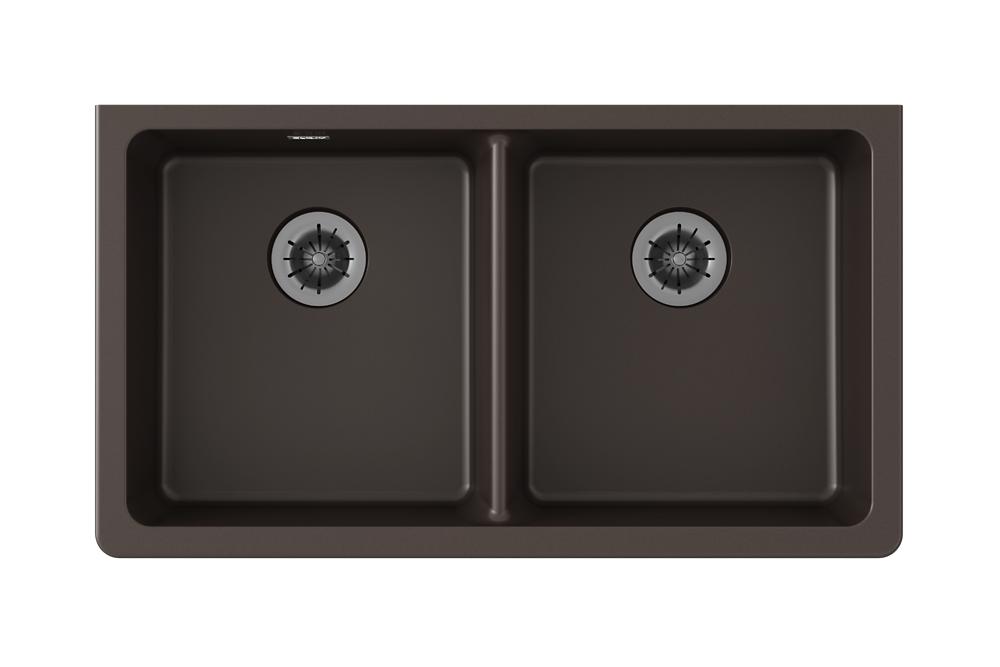 Elkay Quartz Classic 33" x 18-1/2" x 5-1/2" Double Bowl Undermount ADA Sink with Perfect Drain Mocha ELGUAD3319PDMC0