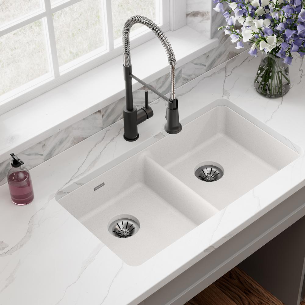Elkay Quartz Classic 33" x 18-1/2" x 5-1/2" Double Bowl Undermount ADA Sink with Perfect Drain White ELGUAD3319PDWH0