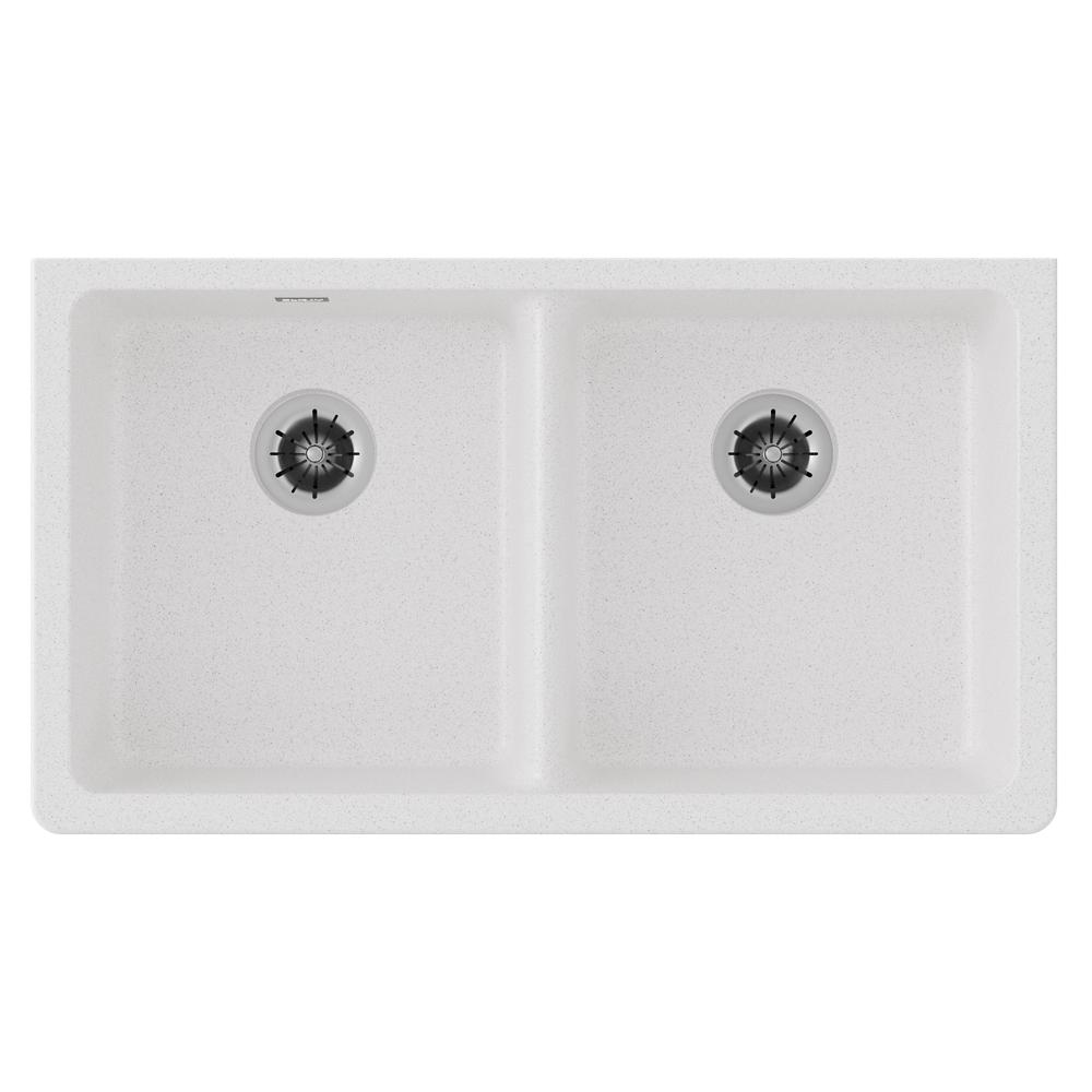 Elkay Quartz Classic 33" x 18-1/2" x 5-1/2" Double Bowl Undermount ADA Sink with Perfect Drain White ELGUAD3319PDWH0