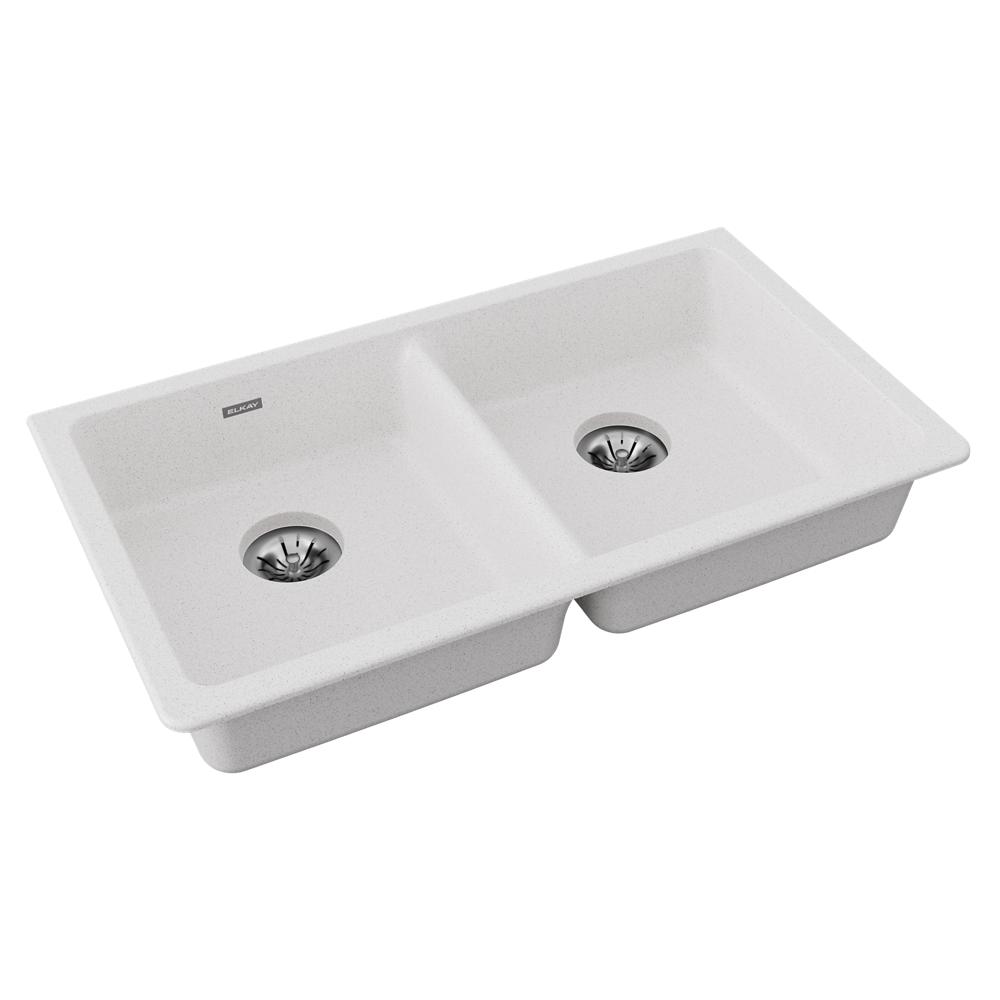 Elkay Quartz Classic 33" x 18-1/2" x 5-1/2" Double Bowl Undermount ADA Sink with Perfect Drain White ELGUAD3319PDWH0