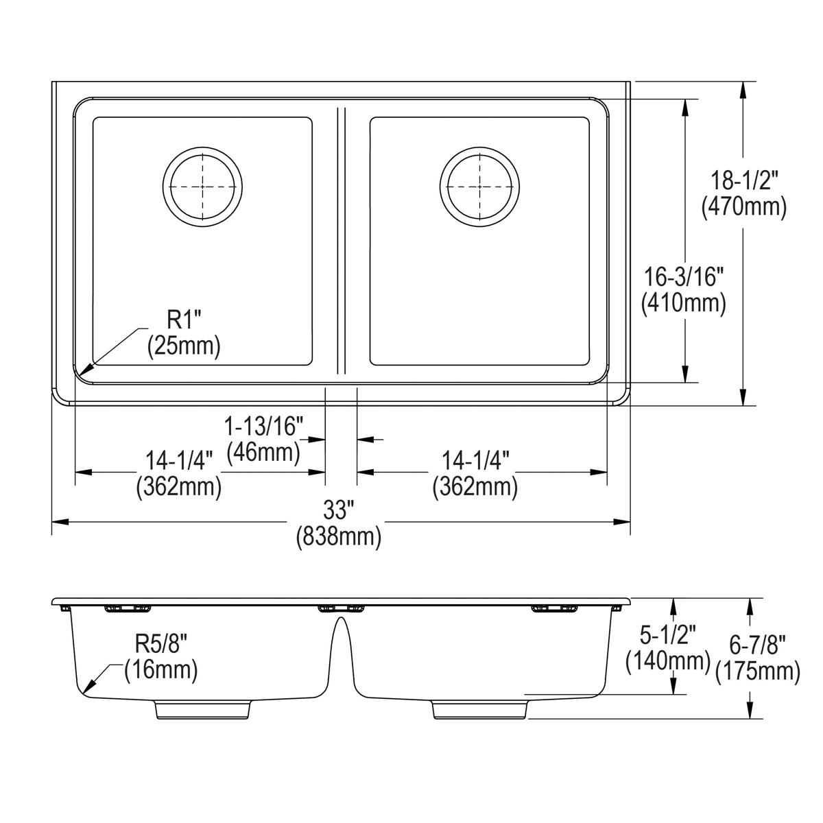 Elkay Quartz Classic 33" x 18-1/2" x 5-1/2" Double Bowl Undermount ADA Sink with Perfect Drain White ELGUAD3319PDWH0
