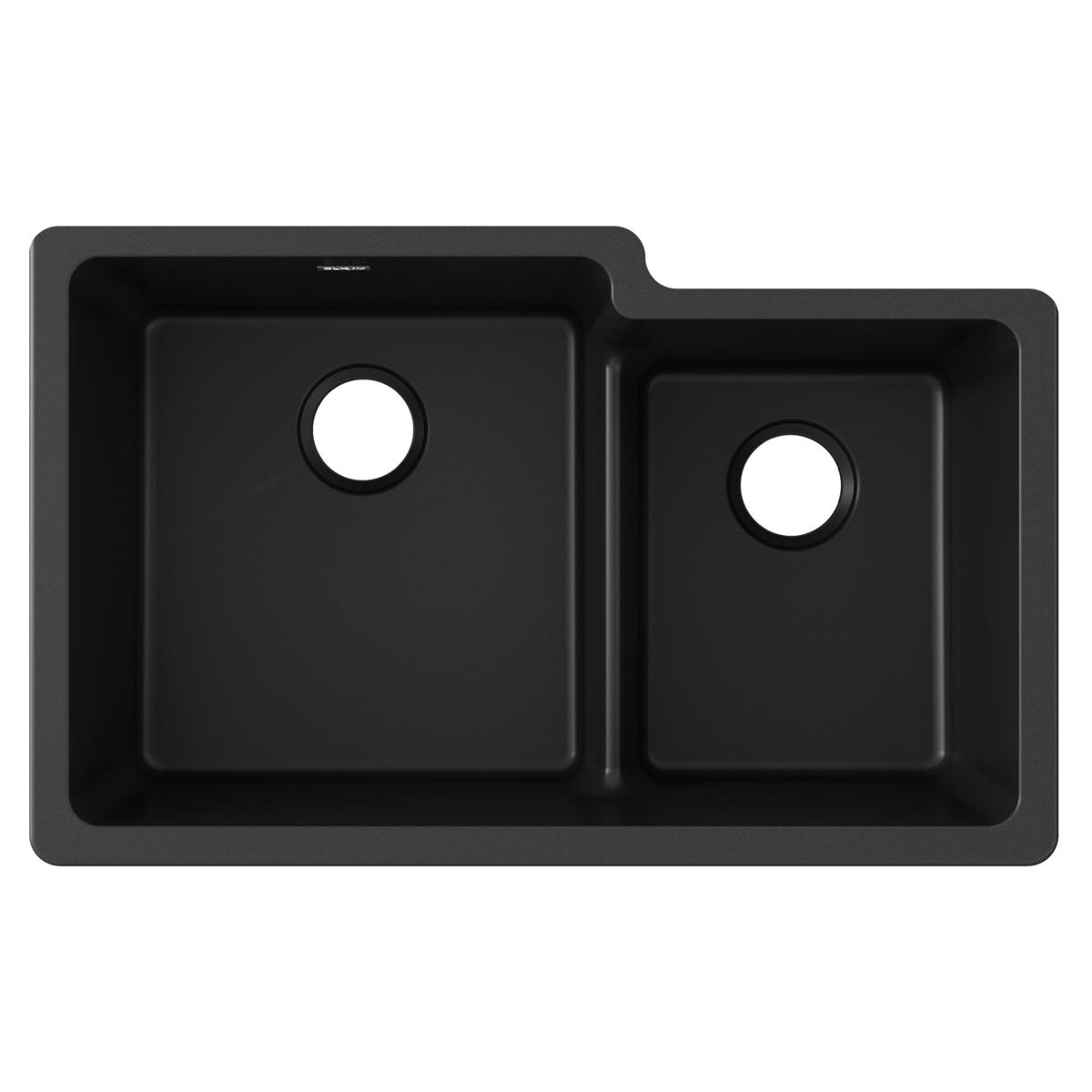 Elkay Quartz Classic 33" x 20-1/2" x 9-1/2", Offset 60/40 Double Bowl Undermount Sink with Aqua Divide, Black ELGULBO3322BK0