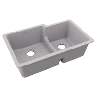 Elkay Quartz Classic 33" x 20-1/2" x 9-1/2", Offset 60/40 Double Bowl Undermount Sink with Aqua Divide, Greystone ELGULBO3322GS0