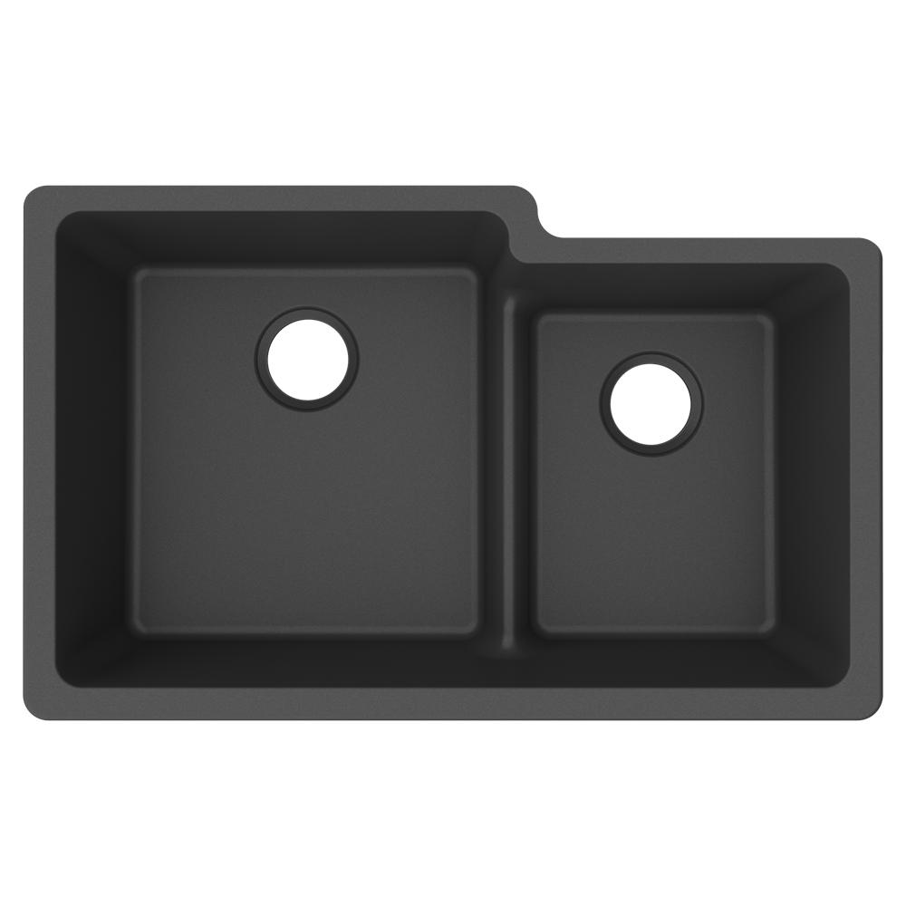 Elkay Quartz Classic 33" x 20-1/2" x 9-1/2" Double Bowl Undermount Sink with Aqua Divide Matte Black ELGULBO3322MB0