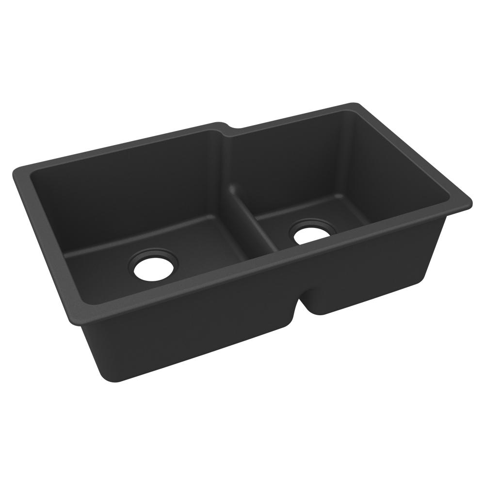 Elkay Quartz Classic 33" x 20-1/2" x 9-1/2" Double Bowl Undermount Sink with Aqua Divide Matte Black ELGULBO3322MB0