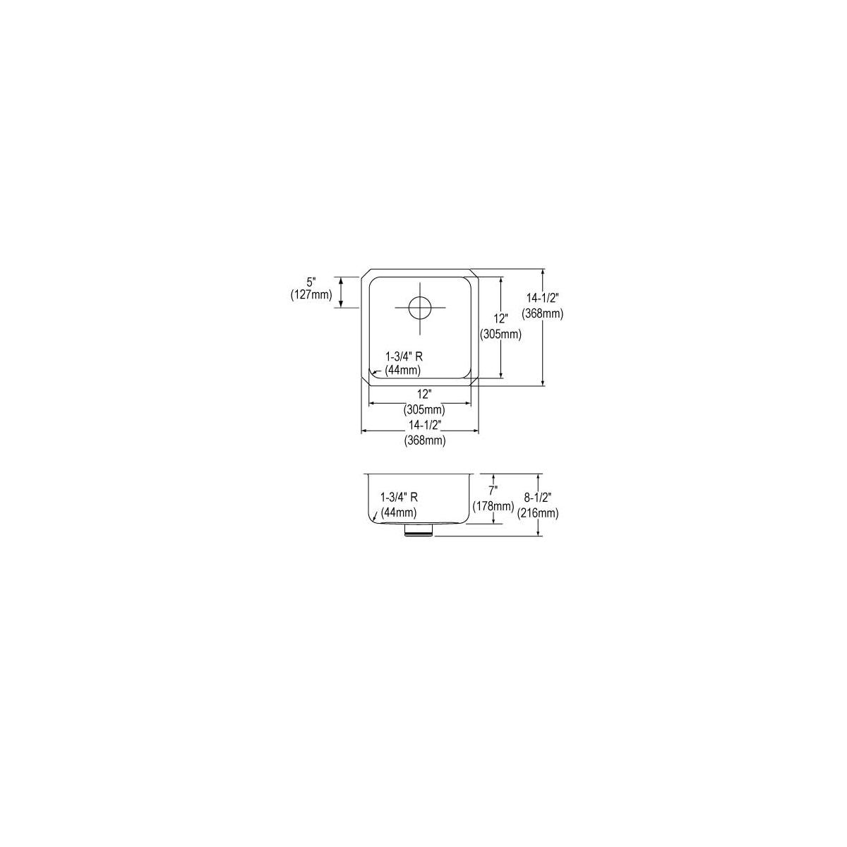 Elkay Lustertone Classic Stainless Steel 14-1/2" x 14-1/2" x 7", Single Bowl Undermount Sink ELUH1212