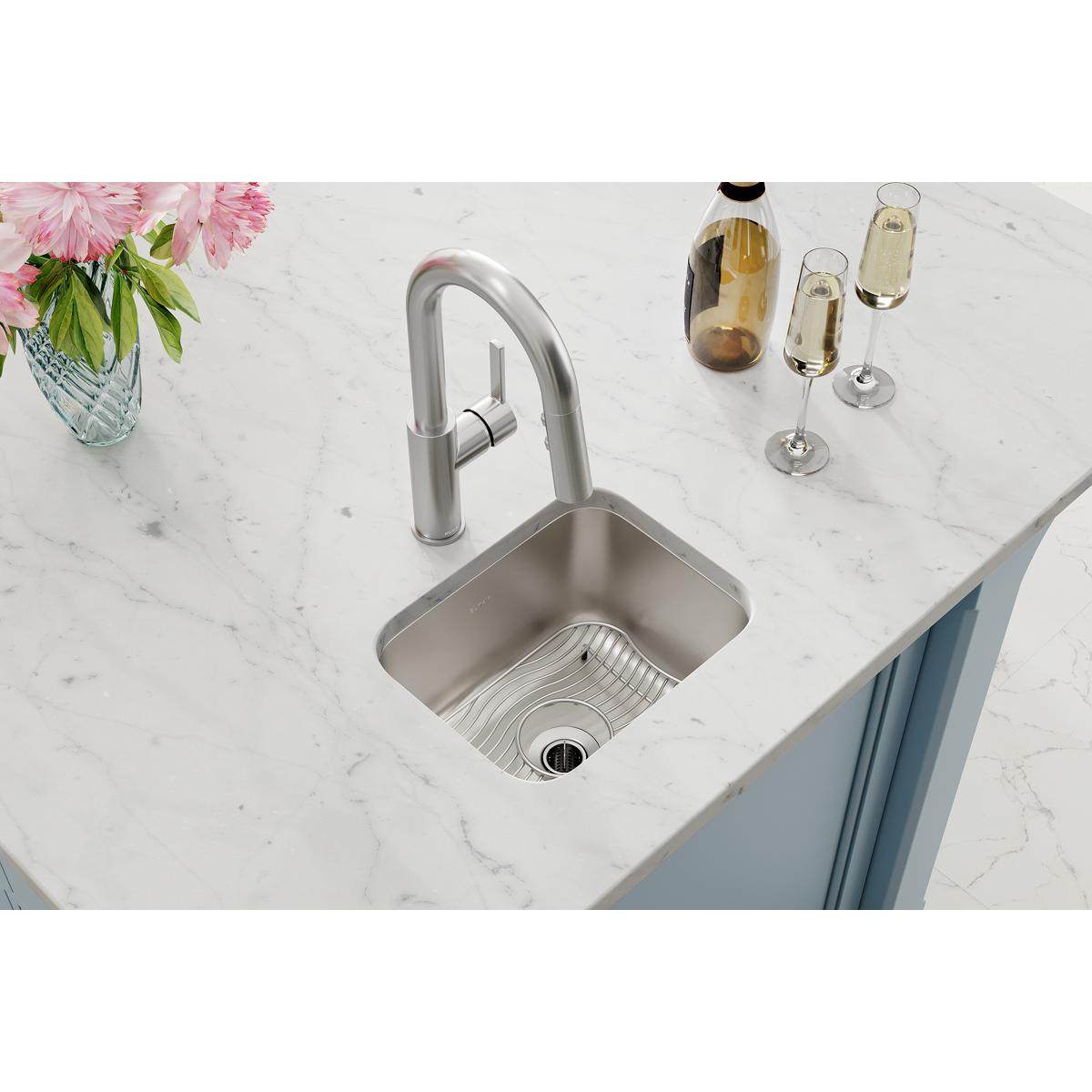 Elkay Lustertone Classic Stainless Steel 14-1/2" x 11-3/4" x 7", Single Bowl Undermount Bar Sink Kit ELUH129DBG