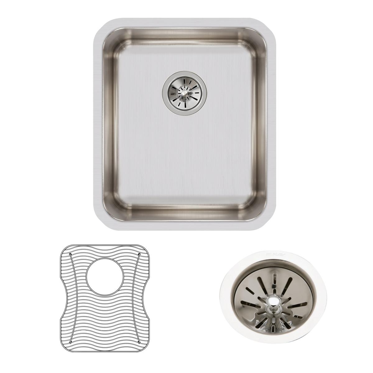 Elkay Lustertone Classic Stainless Steel 16" x 18-1/2" x 7-7/8", Single Bowl Undermount Sink Kit ELUH1316DBG