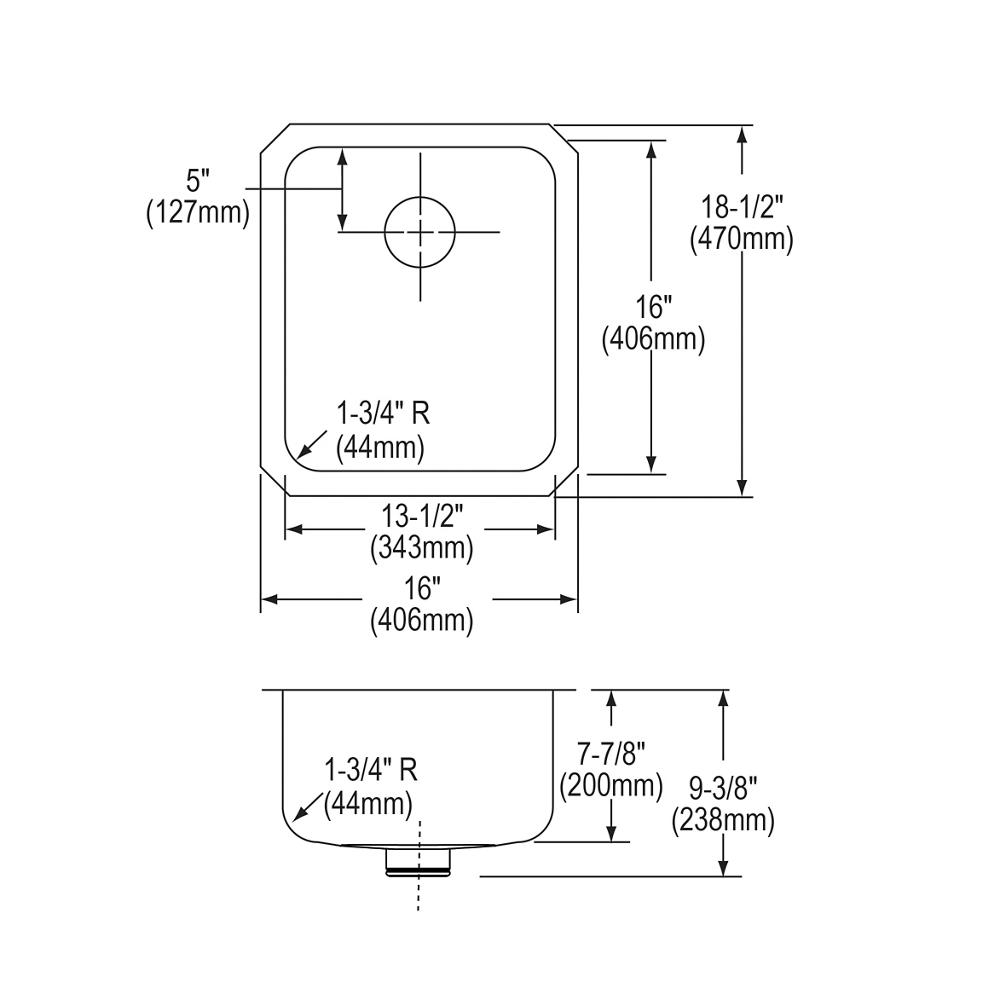 Elkay Lustertone Classic Stainless Steel 16" x 18-1/2" x 7-7/8" Single Bowl Undermount Sink with Perfect Drain ELUH1316PD