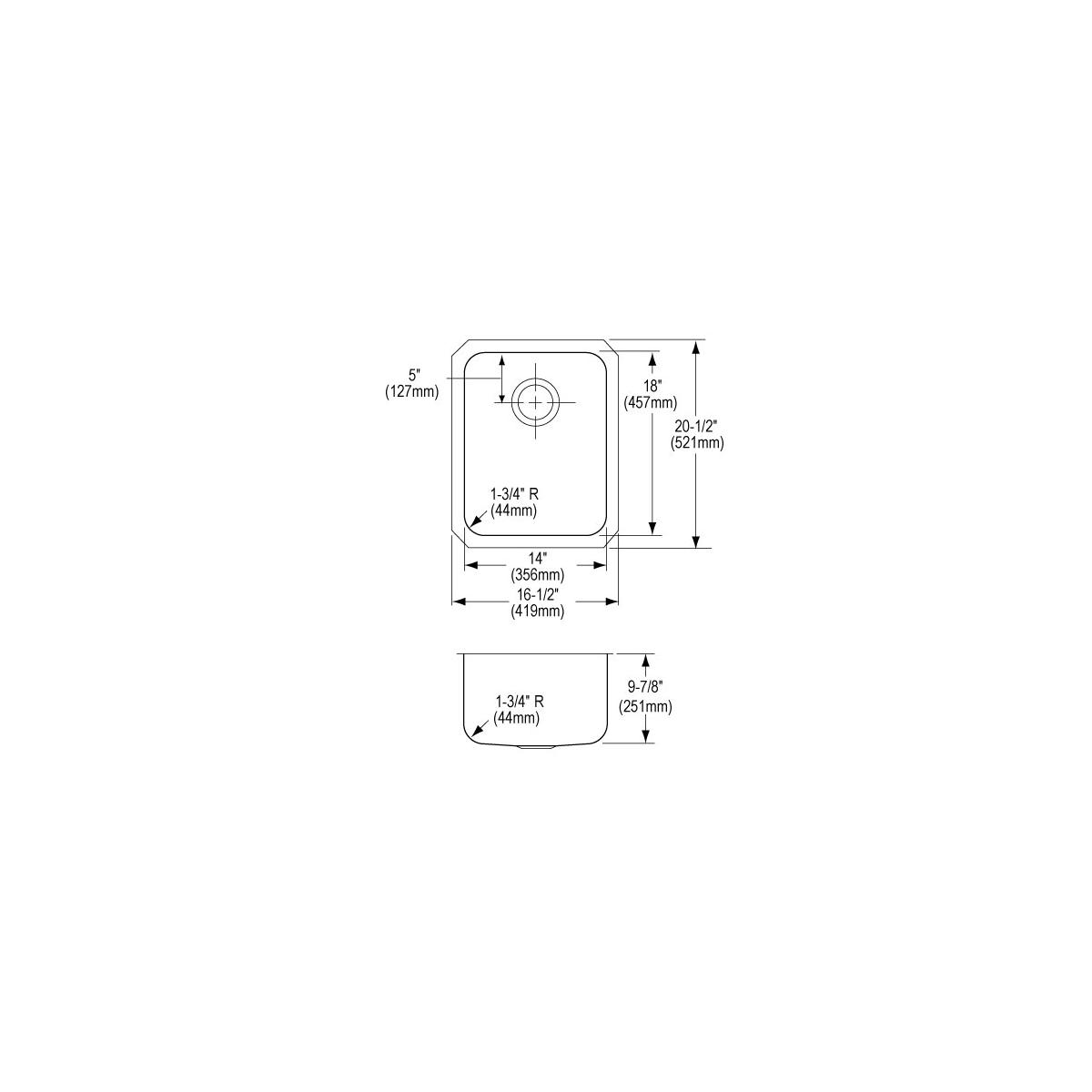 Elkay Lustertone Classic Stainless Steel, 16-1/2" x 20-1/2" x 9-7/8", Single Bowl Undermount Sink Kit ELUH141810DBG