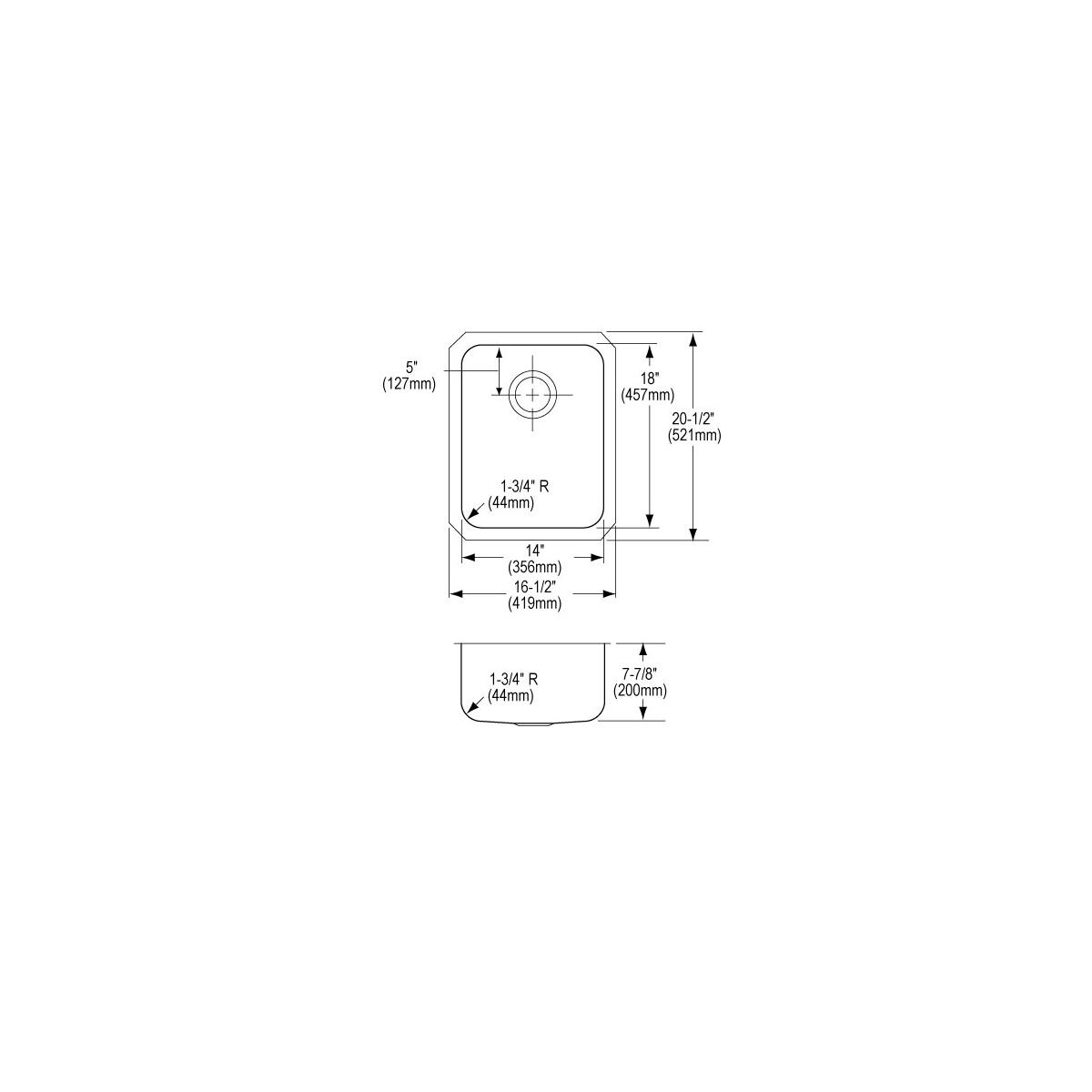 Elkay Lustertone Classic Stainless Steel, 16-1/2" x 20-1/2" x 7-7/8", Single Bowl Undermount Sink ELUH1418