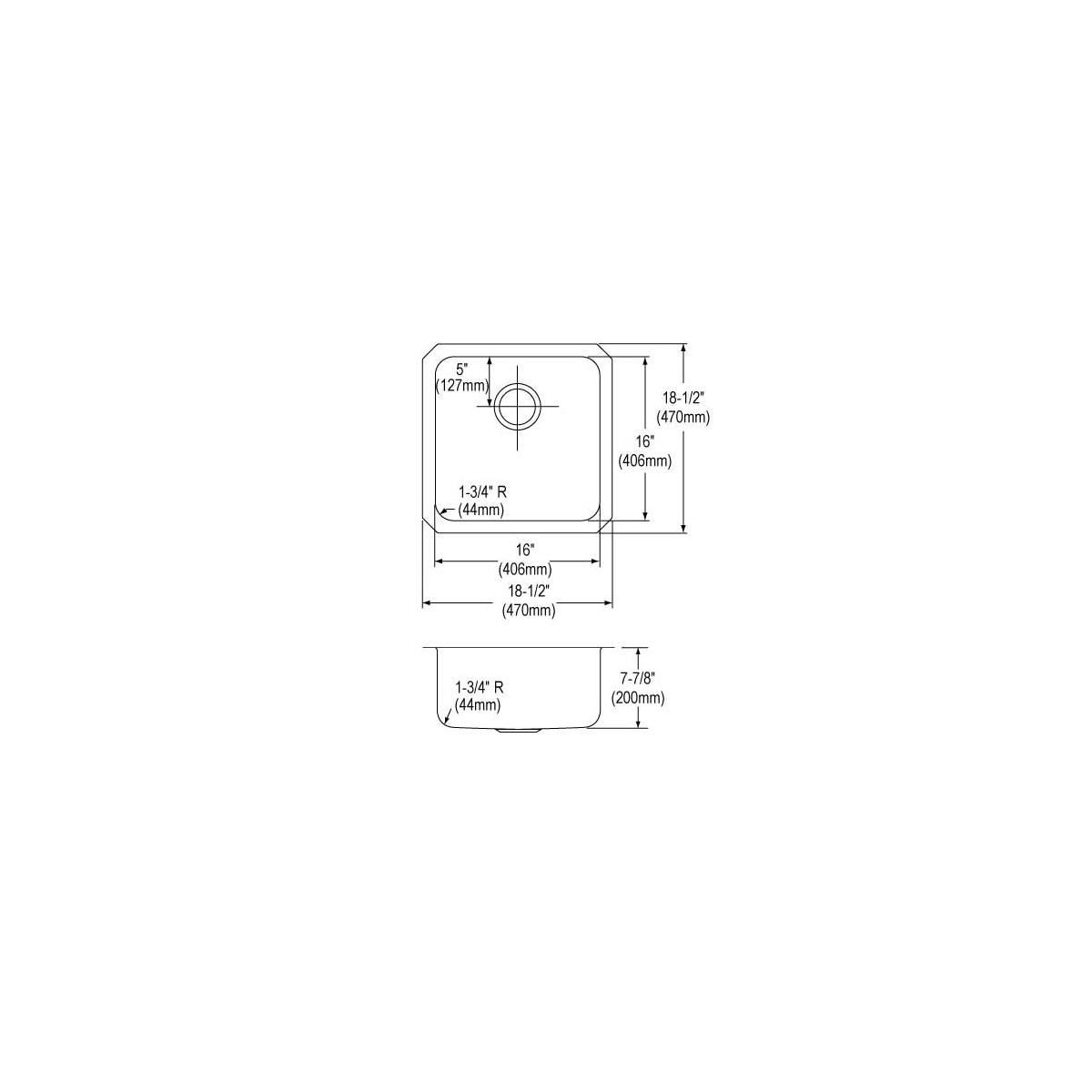 Elkay Lustertone Classic Stainless Steel 18-1/2" x 18-1/2" x 7-7/8", Single Bowl Undermount Sink ELUH1616