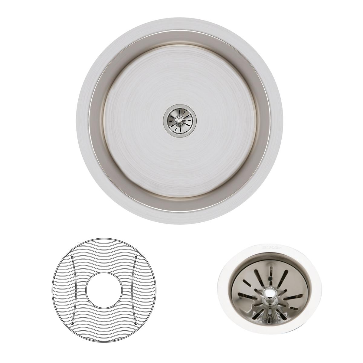 Elkay Lustertone Classic Stainless Steel 18-3/8" x 18-3/8" x 8", Single Bowl Undermount Sink Kit ELUH16FBDBG