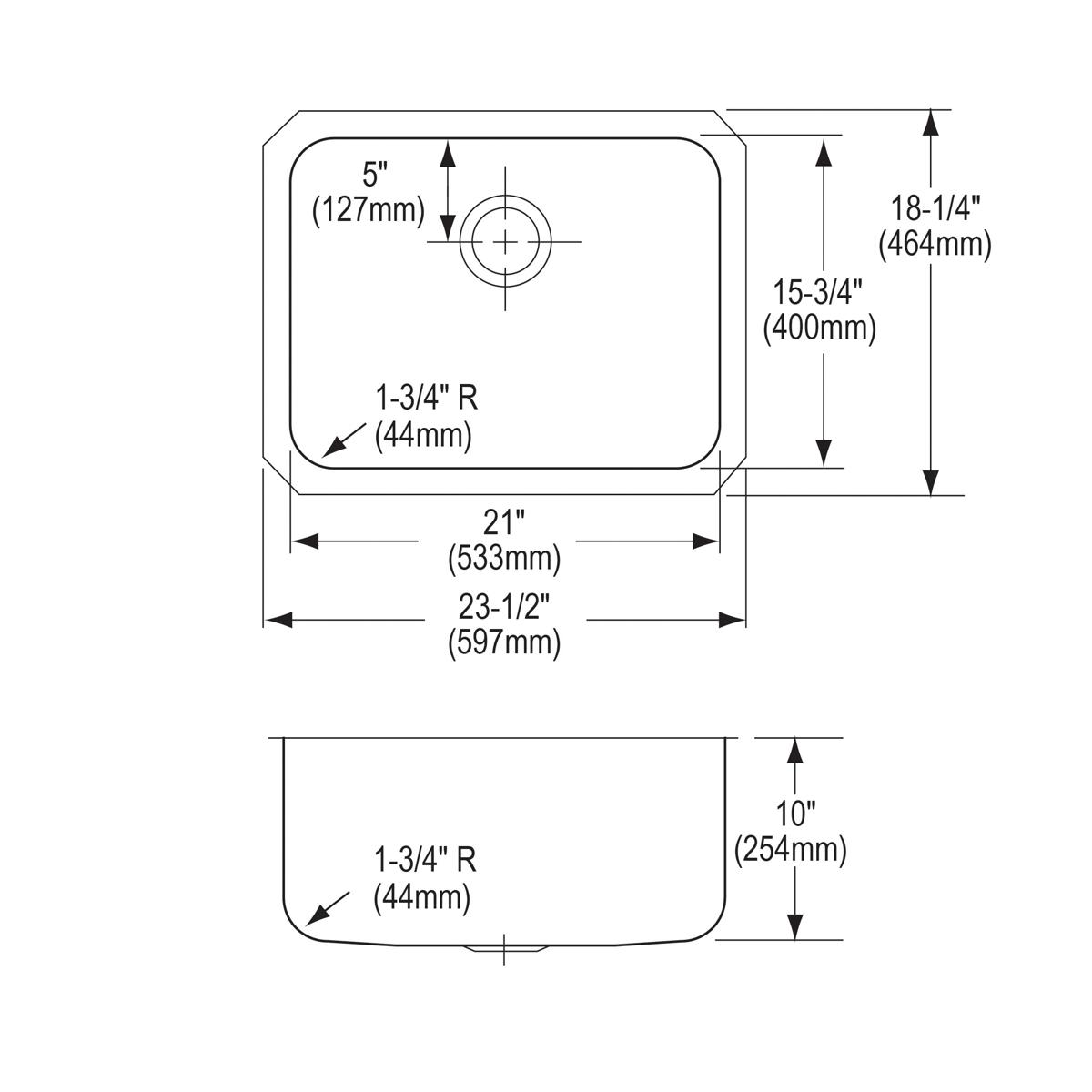 Elkay Lustertone Classic Stainless Steel 23-1/2" x 18-1/4" x 10", Single Bowl Undermount Sink ELUH211510