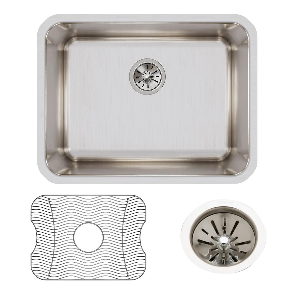 Elkay Lustertone Classic Stainless Steel, 23-1/2" x 18-1/4" x 7-1/2", Single Bowl Undermount Sink Kit ELUH2115DBG