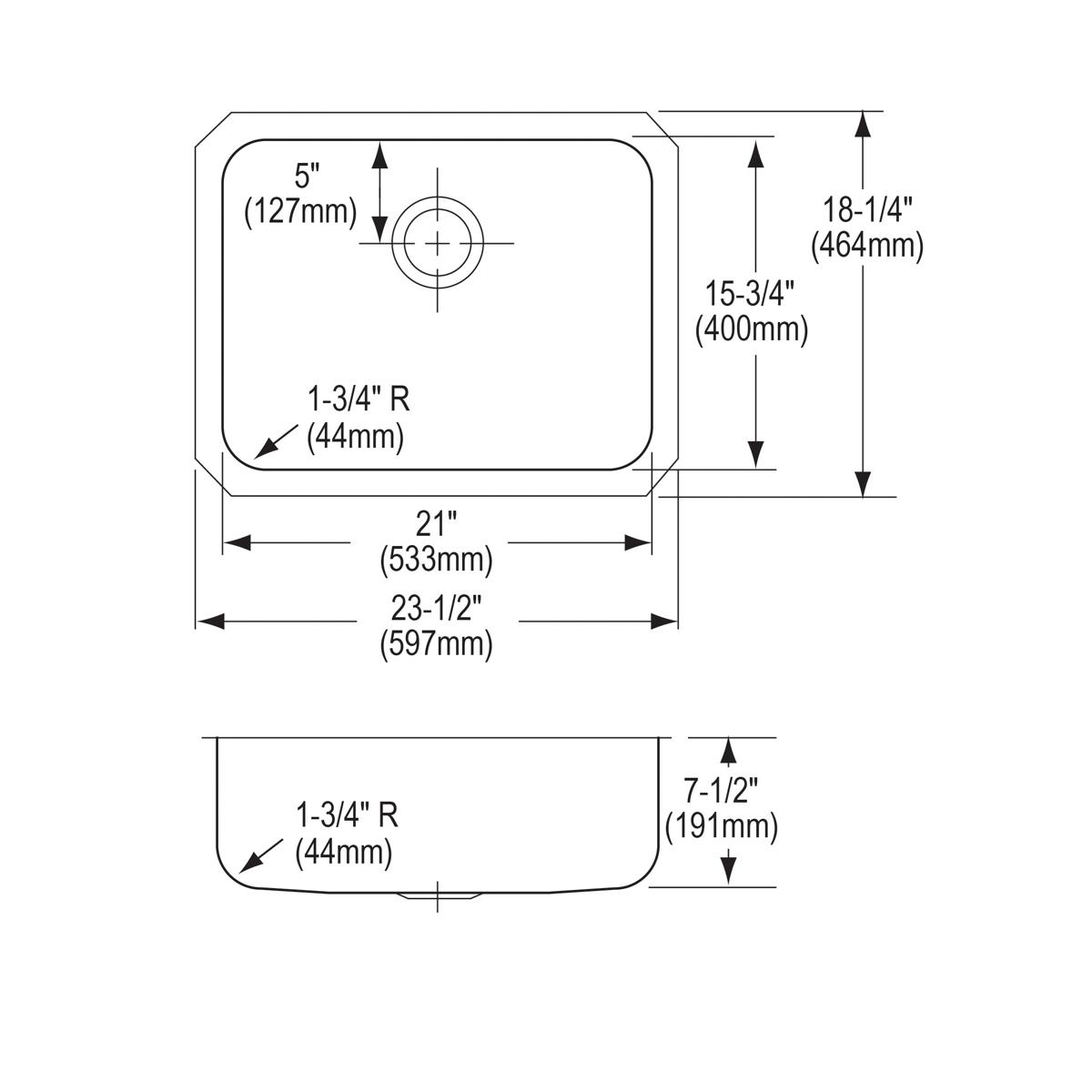 Elkay Lustertone Classic Stainless Steel 23-1/2" x 18-1/4" x 7-1/2", Single Bowl Undermount Sink ELUH2115