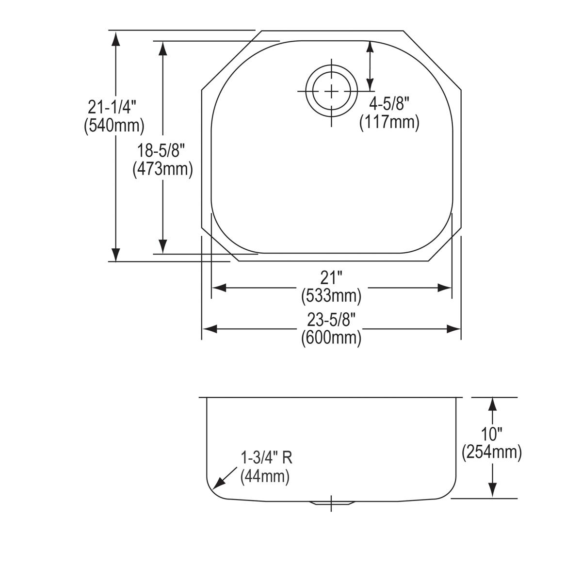 Elkay Lustertone Classic Stainless Steel 23-5/8" x 21-1/4" x 10", Single Bowl Undermount Sink ELUH211810