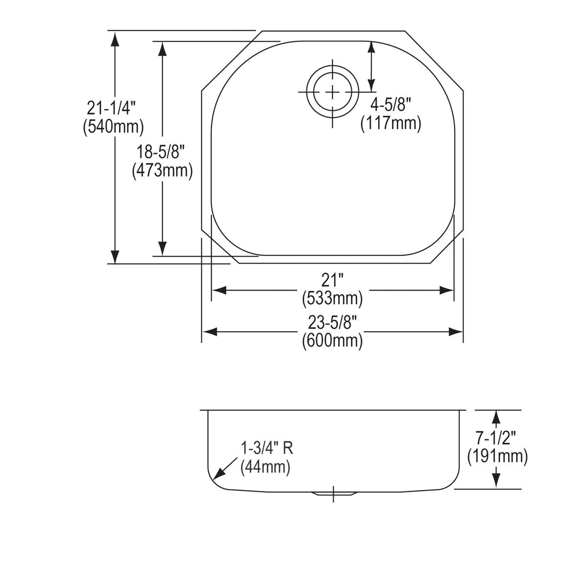 Elkay Lustertone Classic Stainless Steel, 23-5/8" x 21-1/4" x 7-1/2", Single Bowl Undermount Sink ELUH2118DBG