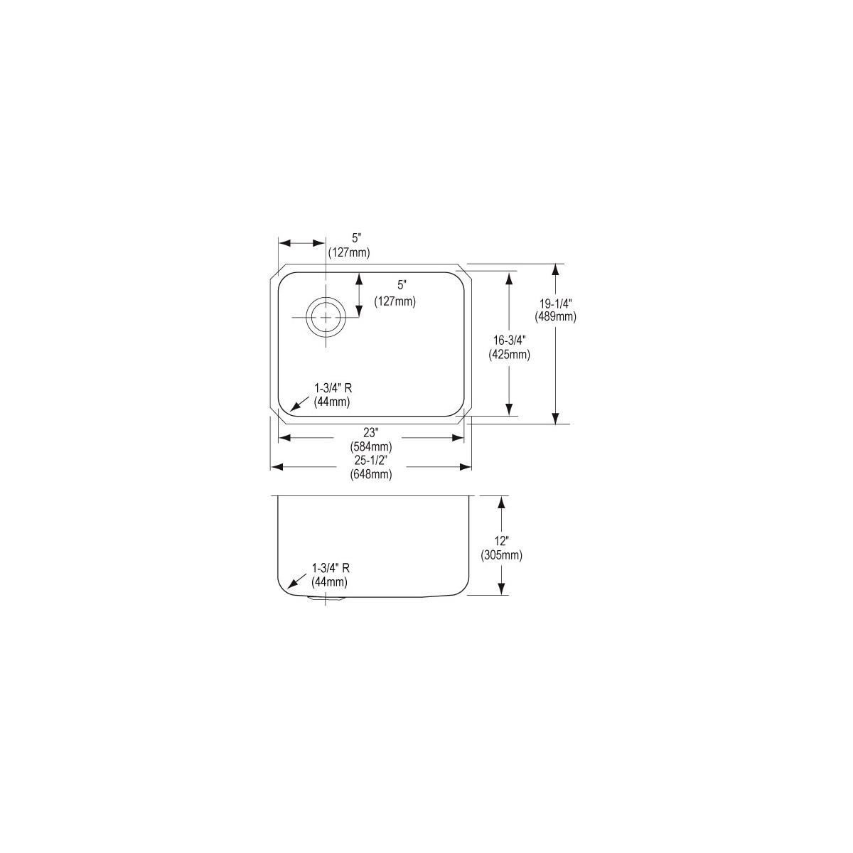 Elkay Lustertone Classic Stainless Steel 25-1/2" x 19-1/4" x 12", Single Bowl Undermount Sink with Left Drain ELUH231712L