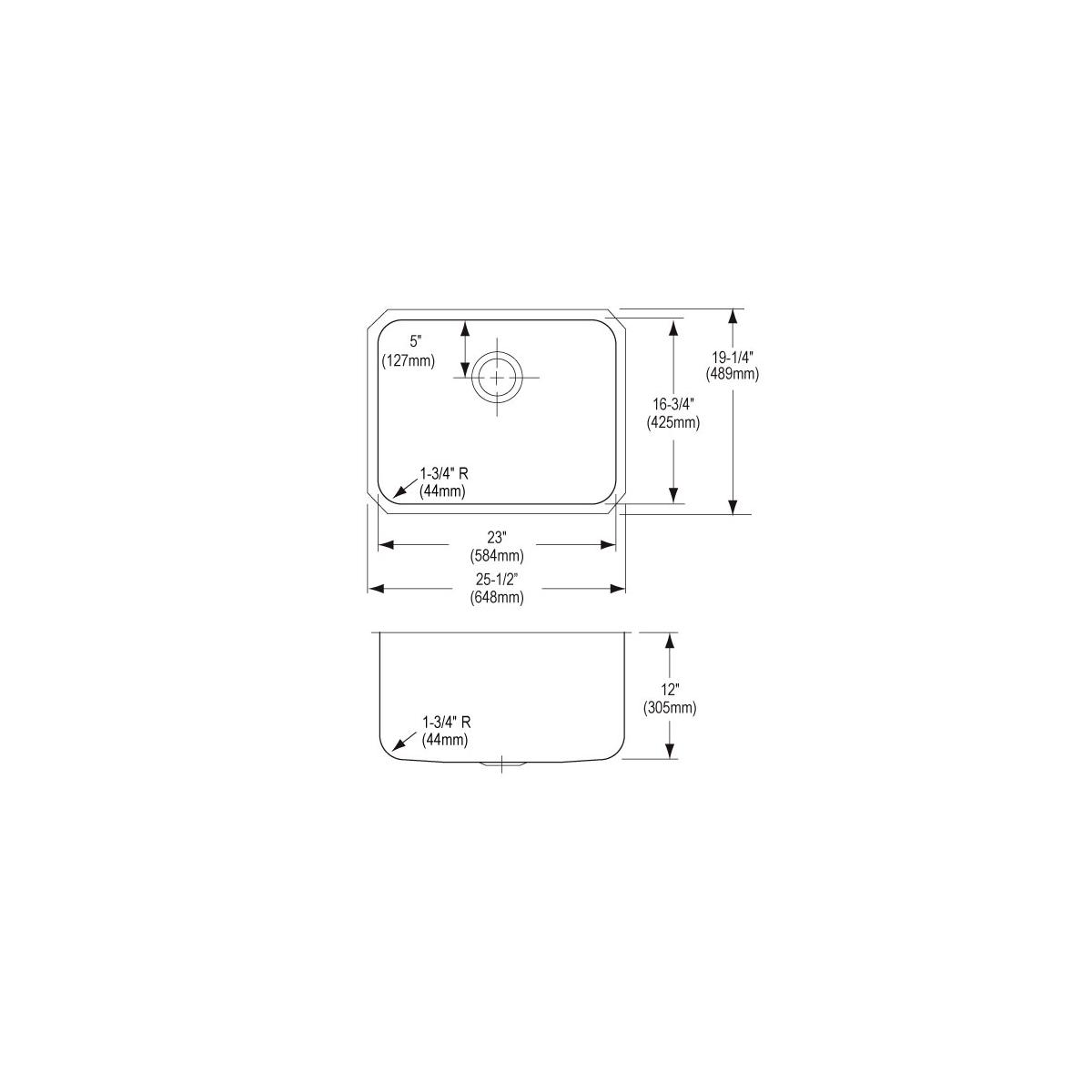 Elkay Lustertone Classic Stainless Steel 25-1/2" x 19-1/4" x 12", Single Bowl Undermount Sink ELUH231712