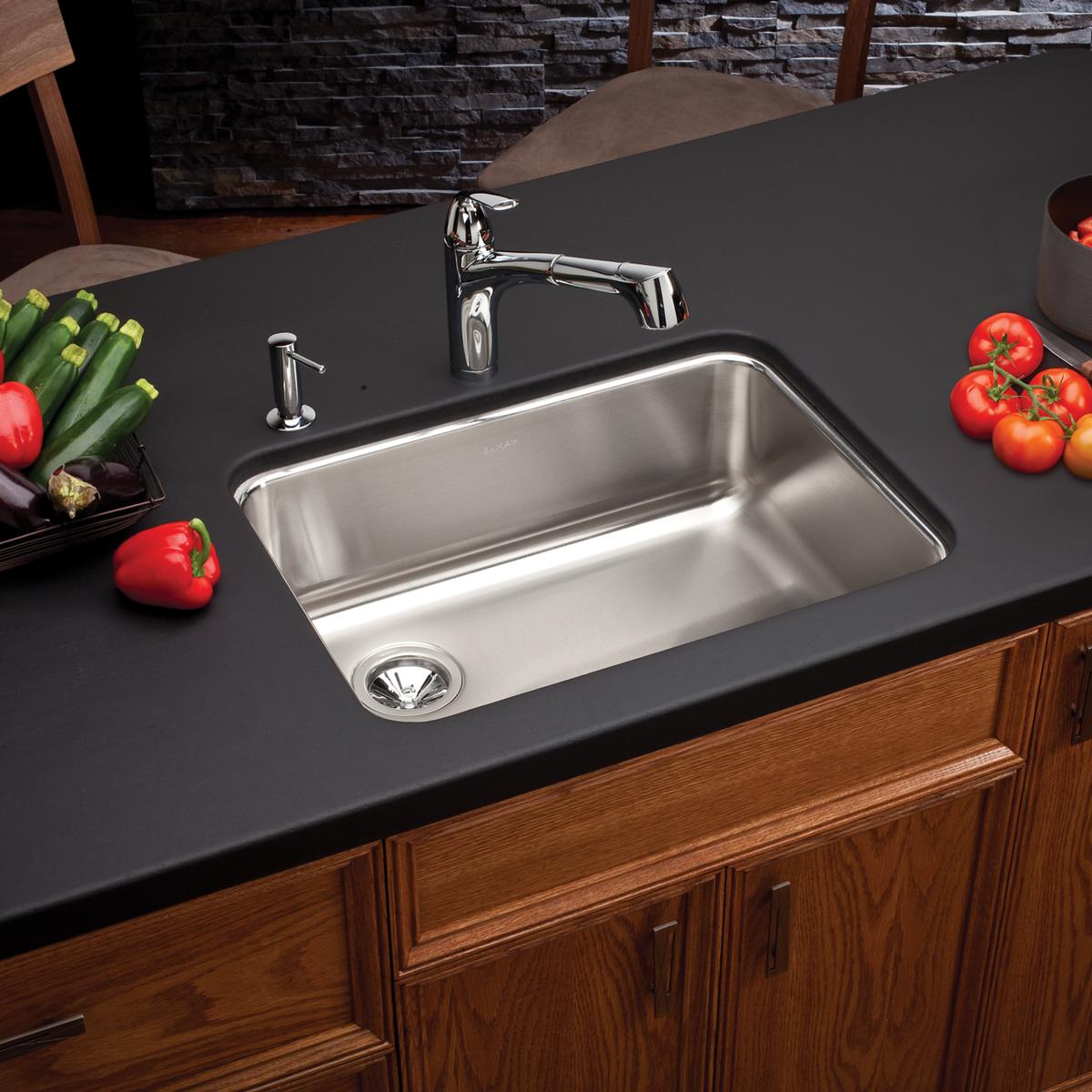 Elkay Lustertone Classic Stainless Steel 25-1/2" x 19-1/4" x 8", Single Bowl Undermount Sink with Left Drain ELUH2317L