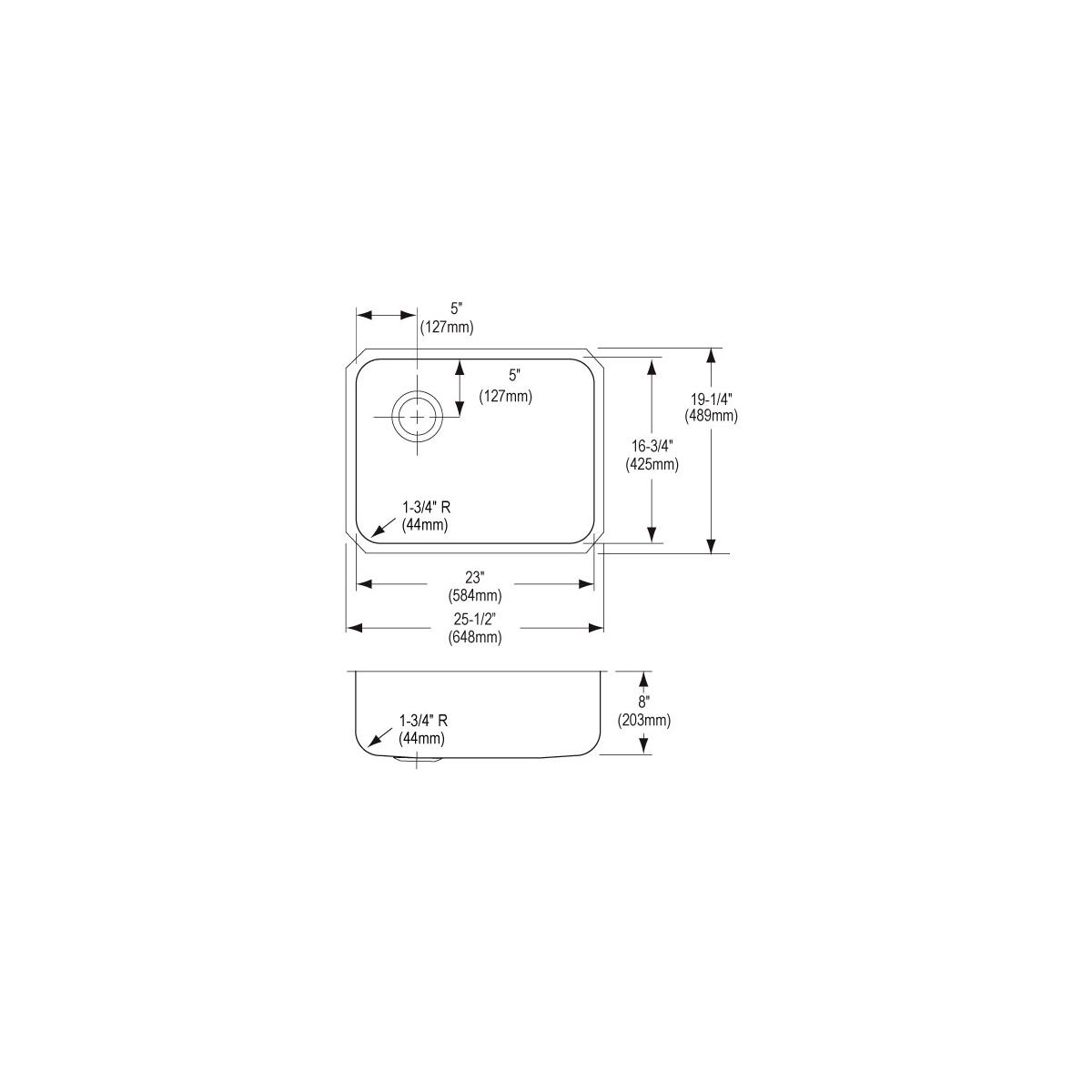 Elkay Lustertone Classic Stainless Steel 25-1/2" x 19-1/4" x 8", Single Bowl Undermount Sink with Left Drain ELUH2317L