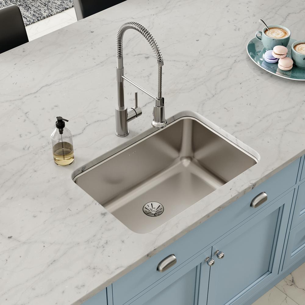 Elkay Lustertone Classic Stainless Steel 26-1/2" x 18-1/2" x 10" Single Bowl Undermount Sink with Perfect Drain ELUH241610PD