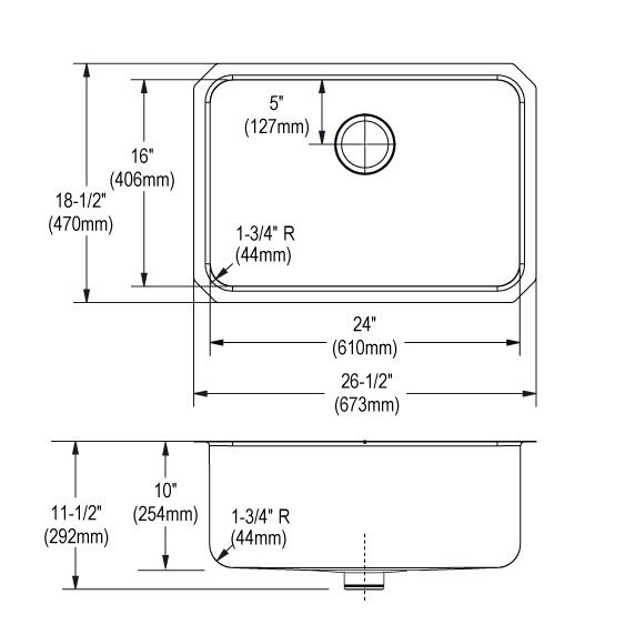 Elkay Lustertone Classic Stainless Steel 26-1/2" x 18-1/2" x 10" Single Bowl Undermount Sink with Perfect Drain ELUH241610PD