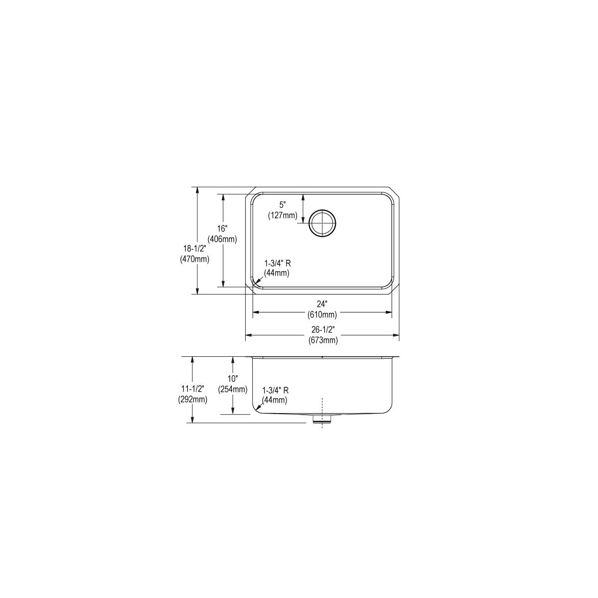 Elkay Lustertone Classic Stainless Steel 26-1/2" x 18-1/2" x 10", Single Bowl Undermount Sink ELUH241610