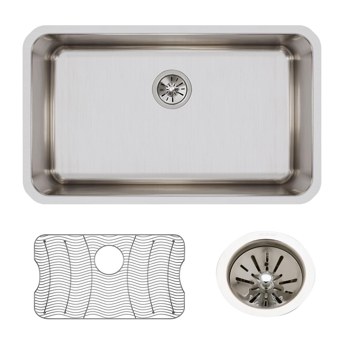 Elkay Lustertone Classic Stainless Steel 30-1/2" x 18-1/2" x 10", Single Bowl Undermount Sink Kit ELUH281610DBG