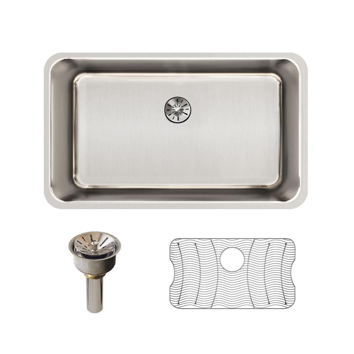 Elkay Lustertone Classic Stainless Steel 30-1/2" x 18-1/2" x 10" Single Bowl Undermount Sink Kit with Perfect Drain ELUH281610PDBG