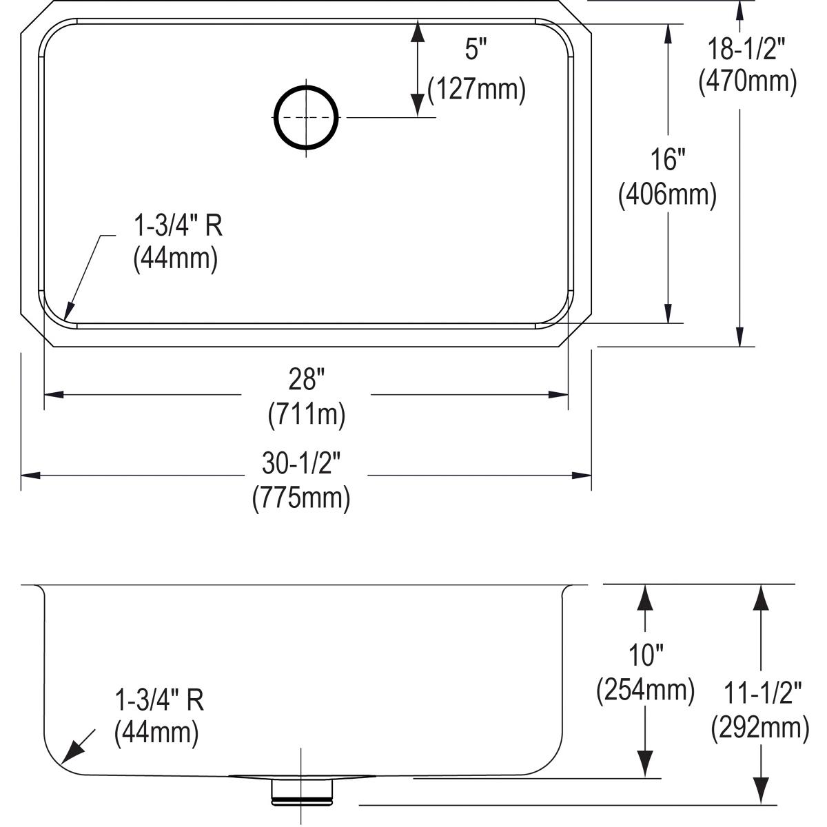 Elkay Lustertone Classic Stainless Steel 30-1/2" x 18-1/2" x 10" Single Bowl Undermount Sink Kit with Perfect Drain ELUH281610PDBG
