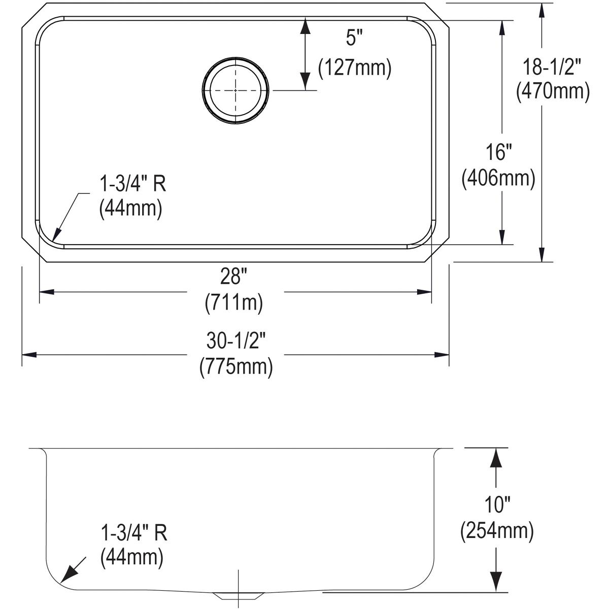 Elkay Lustertone Classic Stainless Steel 30-1/2" x 18-1/2" x 10", Single Bowl Undermount Sink Kit ELUH281610DBG
